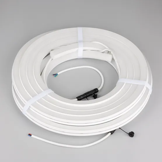 Фото #4 товара Светодиодная лента герметичная MOONLIGHT-PRO-SIDE-X360-20x20mm 24V RGB (12 W/m, IP67, 10m, wire x2) (Arlight, Вывод боковой, 5 лет)