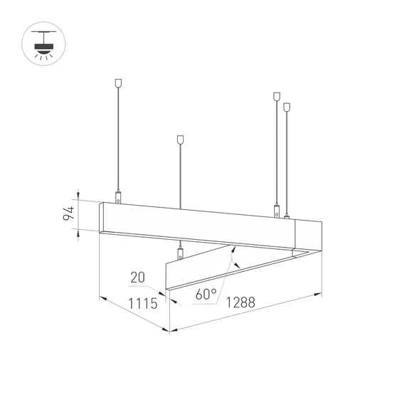 Фото #2 товара Светильник ALT-LINEAIR-ANGLE-60-FLAT-UPDOWN-DIM-1290x1115-85W Warm3000 (BK, 100 deg, 230V) (Arlight, IP20 Металл, 3 года)