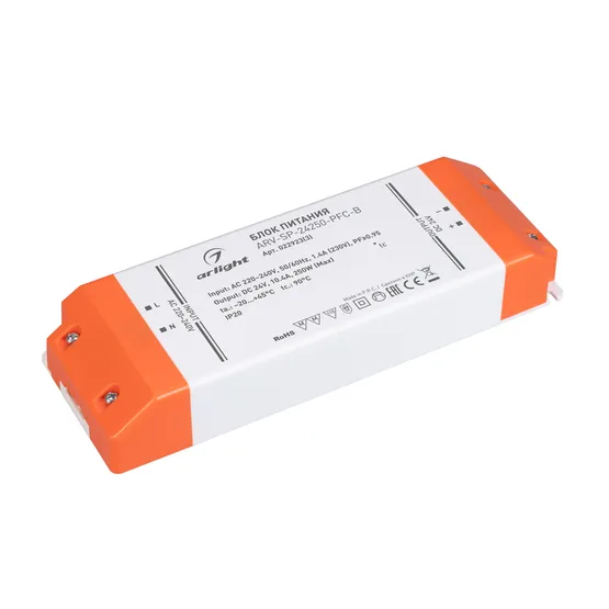 Фото товара Блок питания ARV-SP-24250-PFC-B (24V, 10.4A, 250W) (Arlight, IP20 Пластик, 5 лет)