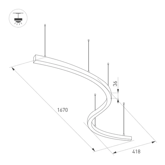 Фото #2 товара Светильник SP-LINE-HANG ARC-S3535-D800-65W Warm3000 (BLACK, 230V) (Arlight, Металл)