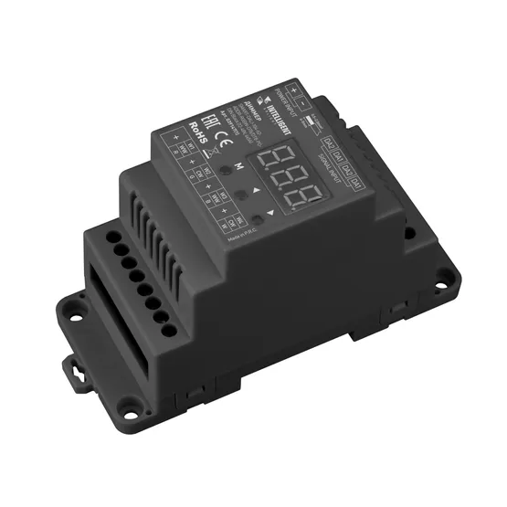 Фото товара INTELLIGENT ARLIGHT Диммер SMART-DALI-104-62-ADDR-RGBW-DT6/DT8-PD-DIN Black (12-48V, 4x5А) (IARL, IP20 Пластик, 5 лет)