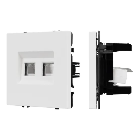 Фото #1 товара Механизм сдвоенной телефонной розетки SCT-NOBE-MTL2-SFPL-WH (RJ-11, 4C) (Arlight, Белый кварц)