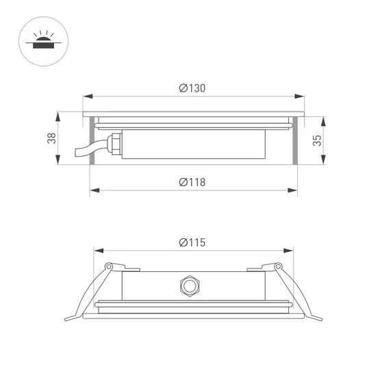 Фото #2 товара Светильник ART-GROUND-SLIM-R130-9W Warm3000 (SL, 30 deg, 24V) (Arlight, IP67 Металл, 3 года)