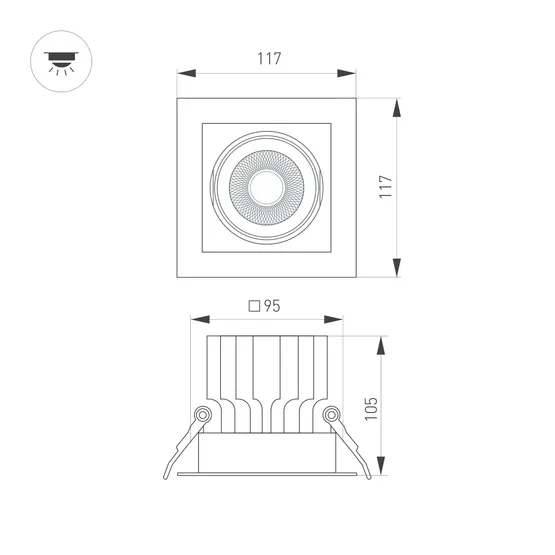 Фото #3 товара Светильник MS-VORTEX-BUILT-S117x117-20W Warm3000 (WH-WH, 40 deg, 230V) (Arlight, IP20 Металл, 5 лет)
