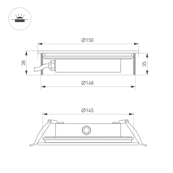 Фото #7 товара Светильник ART-GROUND-SLIM-R160-15W Warm3000 (SL, 30 deg, 24V) (Arlight, IP67 Металл, 3 года)