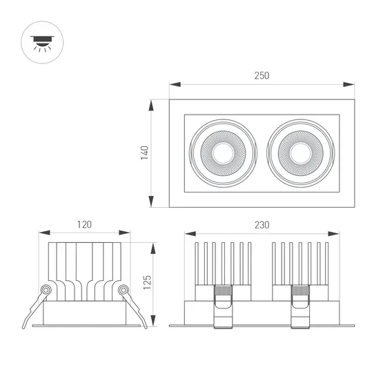 Фото #3 товара Светильник MS-VORTEX-BUILT-S250x140-2x30W Day4000 (WH-WH, 50 deg, 230V) (Arlight, IP20 Металл, 5 лет)