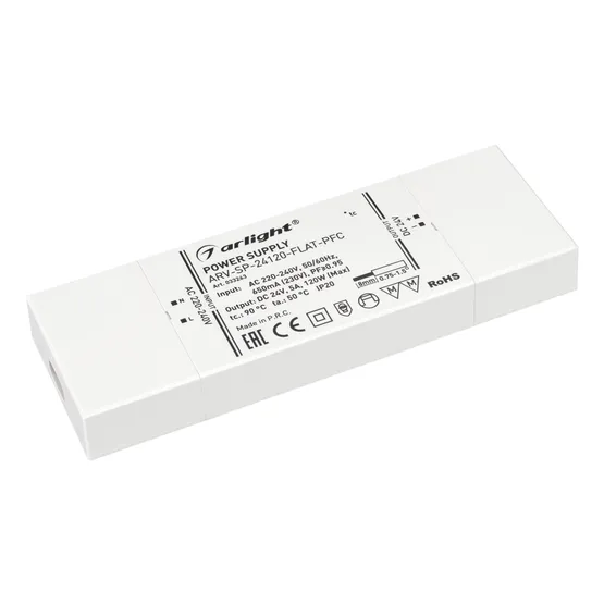 Фото #1 товара Блок питания ARV-SP-24120-FLAT-PFC (24V, 5A, 120W) (Arlight, IP20 Пластик, 5 лет)